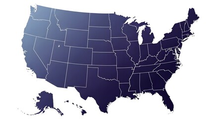 United States Map with Dark Blue State Borders and Gradient Fill