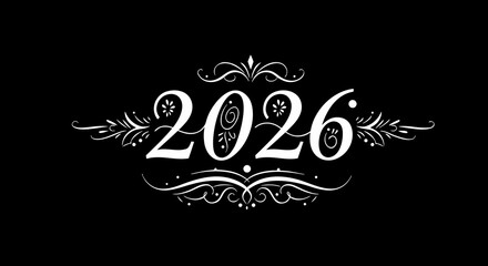 2026 decorative text design on a black background  