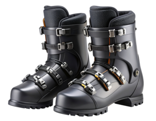  3D Render of Modern Red Ski Boots with Buckles, isolated on transparent background PNG