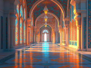 Obraz premium Beautiful Islamic architecture illuminated with glowing artistic details