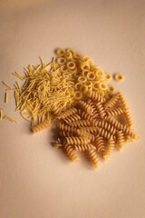 noodles on a solid color background, eat, noodles, cooking, top view, flat lay