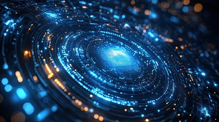 Digital Tech Circle Background featuring glowing blue circular shapes and radiating light effects for futuristic tech visuals
