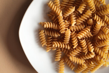noodles on a solid color background, eat, noodles, cooking, top view, flat lay