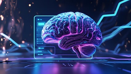 Futuristic representation of artificial intelligence, brain with circuit patterns