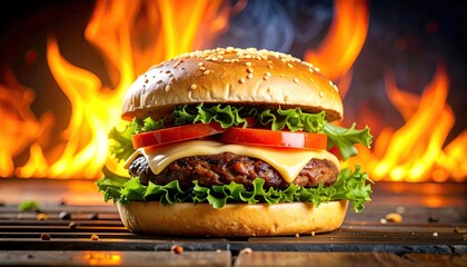 Delicious burger on a grill