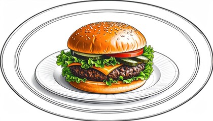 Delicious burger on a plate