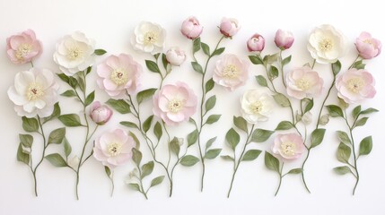 Obraz premium Blooming Floral Elegance: An exquisite display of delicate paper flowers, blooming in soft pastel hues, creating a serene and artistic floral arrangement. 