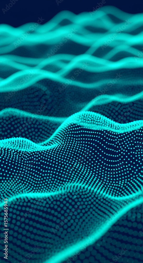 Aufkleber Abstract teal wave pattern formed by small dots, creating a dynamic and flowing visual effect suitable for tech or digital concepts