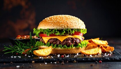 Delicious burger with fries (1)