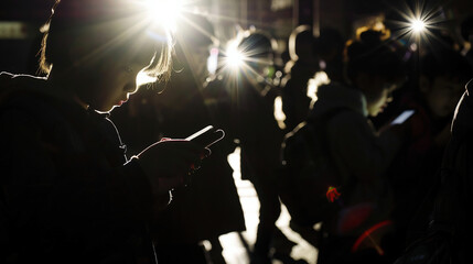 Children look at their phones in the dark.