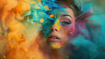 Portrait of a woman with paints on her face