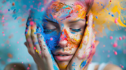 Portrait of a woman with paints on her face