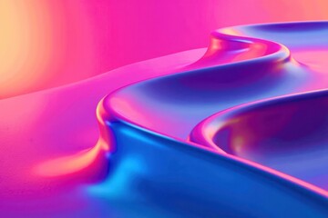 A blue and pink gradient background with a curved line in the middle