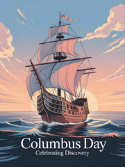 Columbus Day sailing ship on the sea