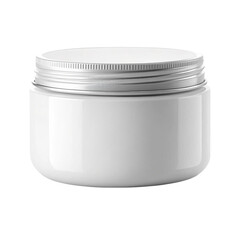 White cosmetic jar mockup with silver lid for cream lotion gel skincare product packaging and branding design on transparent background