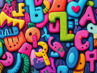 Vibrant abstract art drawn from diverse alphabet styles
