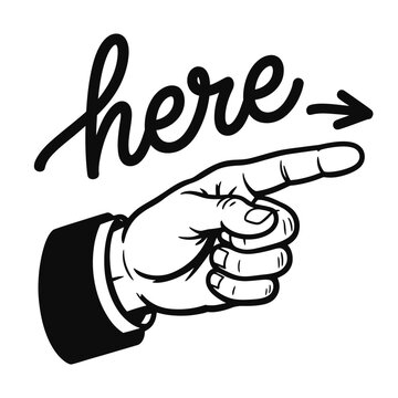 Hand Pointing Right with Here Text direction arrow