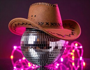 Disco ball with cowboy hat