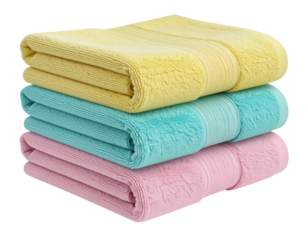  3D Render of Folded Beach Towel Stack in Solid Pastel Colors, isolated on transparent background PNG