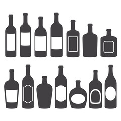 Silhouettes of Wine Bottles with Label Shapes labels