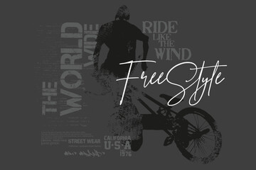 Fototapeta premium Just Ride the Street A Vintage Bicycle Streetwear, Poster graffity bicycle sloganTee Just ride art, t shirt graphics print vector illustration design, bicycle illustration art tees.eps8