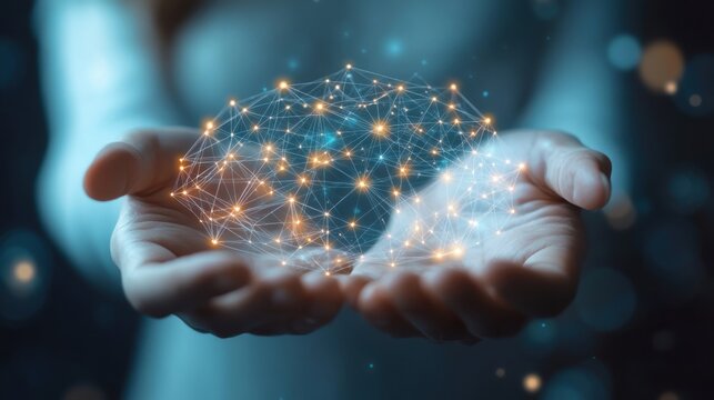 Human hands showcasing connected network concept digital space creative visuals futuristic environment close-up perspective