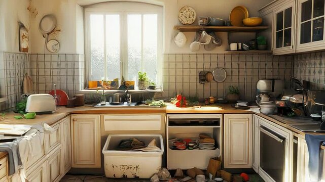 Messy kitchen showing lack of hygiene and cleanliness