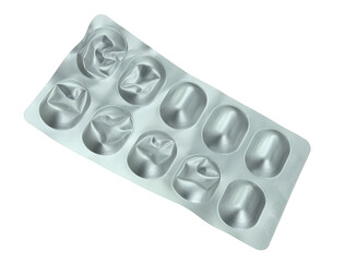 Tablets in foil blister packs on transparent background
