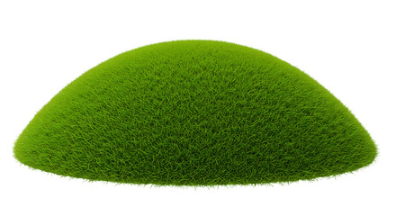 A perfectly rounded dome shape covered in lush green grass blades presented isolated on white background for versatile use