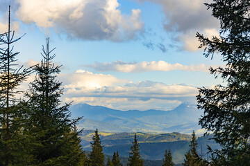 Beautiful landscape in the mountains, sky with clouds.