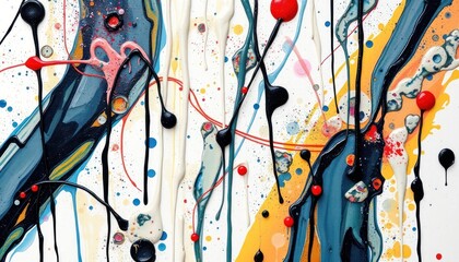 Fototapeta premium Abstract paint drips & splatters on white