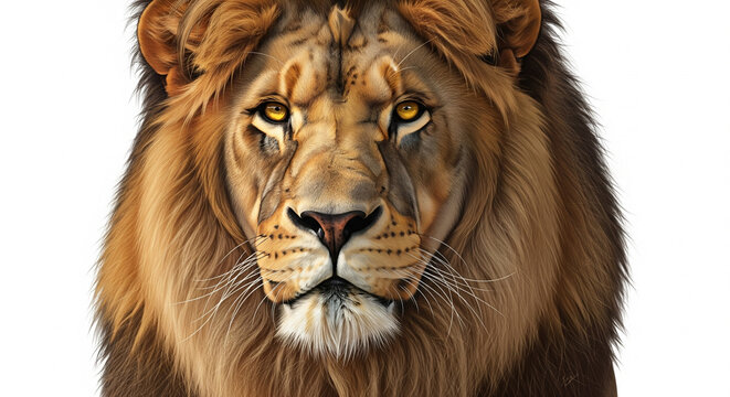 male lion head isolated on white
