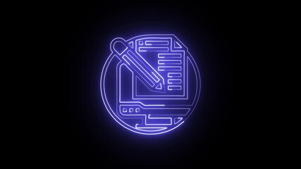 Glowing neon Data icon animation with black background. HD animated outline digital information and analytics symbol video loop - Powered by Adobe