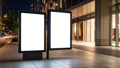 Empty billboards at night, city street