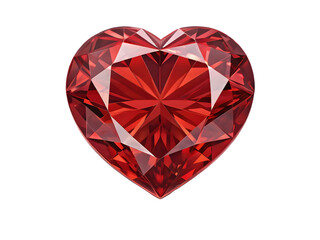 A stunning faceted red ruby gemstone cut in a heart shape isolated on transparent background