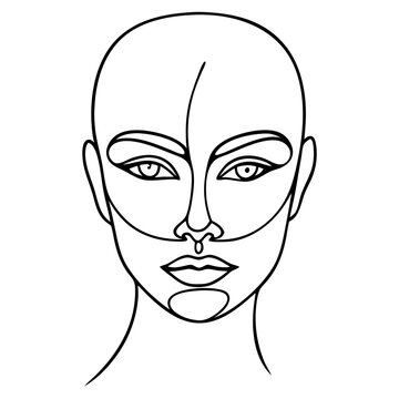 Woman's face with V line contour rendered in minimalist style. V line contour emphasizes face shape, enhancing definition and symmetry with simple aesthetic.