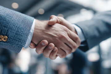 Two men shaking hands in a business setting