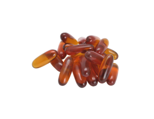 Fish oil pills stack on transparent background