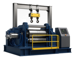 Fototapeta premium Slitting line with an overhead crane loading system and hydraulic pinch rolls for a large-scale steel manufacturing facility