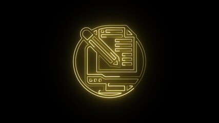 Glowing neon Data icon animation with black background. HD animated outline digital information and analytics symbol video loop - Powered by Adobe