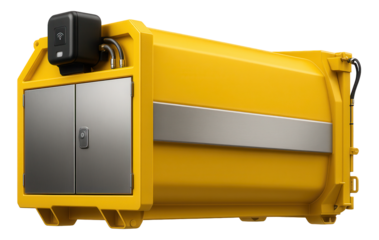 Mobile press container equipped with GPS tracking and remote monitoring capabilities for efficient fleet management in waste disposal companies.