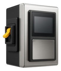 Fototapeta premium Dual-channel frequency inverter with an integrated circuit breaker and LCD touchscreen for textile manufacturing equipment