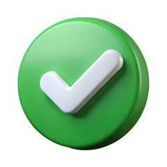 3d green circle with a white checkmark symbol isolated on transparent background