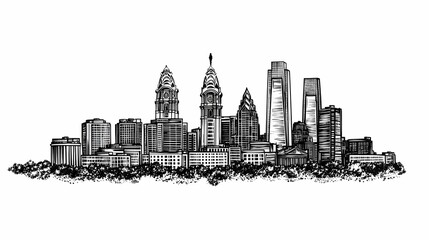 Naklejka premium Pen and ink drawing of a city skyline.