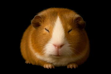 guinea pig frontal closed eyes sleeping on a black background generative ai