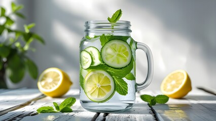 "Detox Water Jar with Citrus and Mint, Fresh Fruit Infused Summer Drink"