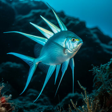 Splendid Longfin Anthias Fish Swimming Gracefully In A Natural Marine Habitat.