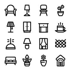Simple Household Items in Single-Line Sketch Style – Minimalist Chair, Lamp, Cup, and Plant Illustrations for Logo, Branding, Wall Art, and Interior Design