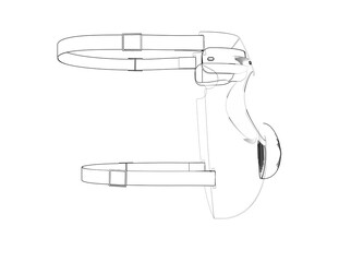Wireframe Technical Drawing: Protective Mask for Lab Safety. Essential PPE Outline for Virus and Bacteria Protection, Clean Room Filtration. Monochrome Schematic for Medical and Research Facilities.