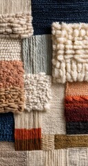 Close-Up of Handwoven Textile Art With Varied Textures and Colors, Showcasing Craftsmanship and Interior Design : Generative AI